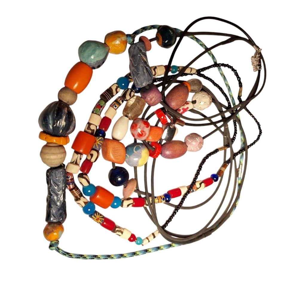 10 Lot Vintage to Now Colorful Beaded Necklaces Some Rubber Plastic Boho BEACHY